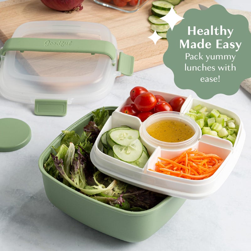 Goodful Stackable Lunch Box Container, Bento Style Food Storage with Removeable Compartments for Sandwich, Snacks, Toppings & Dressing, Leak-Proof and Made without BPA, 56-Ounce, Sage - Image 2